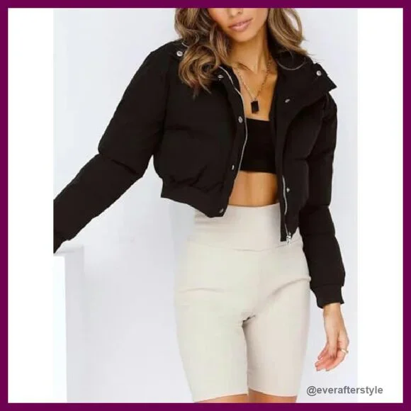 Cropped Puffer Jacket Quilted Chic Y2K Winter Warm Padded Outerwear